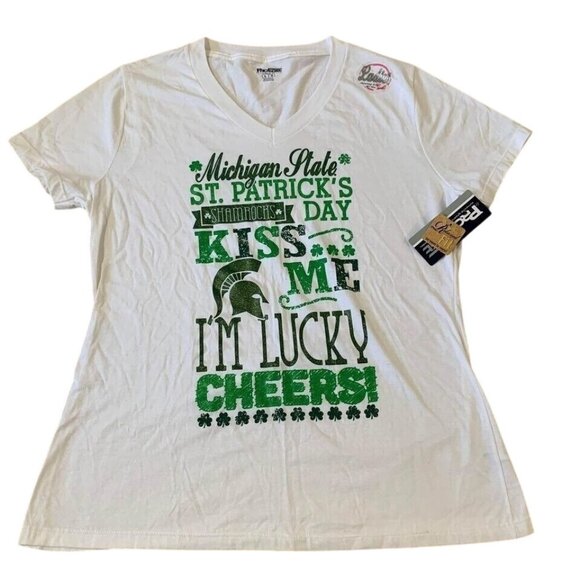 Michigan State Spartans T-Shirt Women’s Size Large NWT St. Patrick’s Day V-Neck - Picture 1 of 4